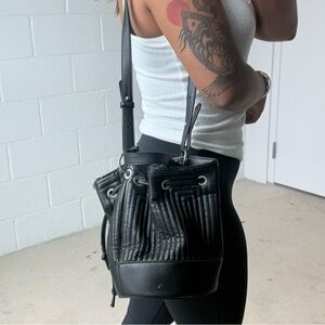 Black Leather Bucket Bag